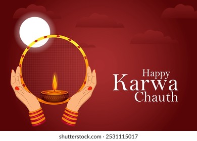vector illustration of Indian Lady celebrating Karva Chauth