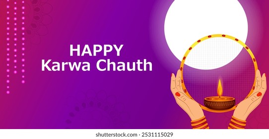 vector illustration of Indian Lady celebrating Karva Chauth