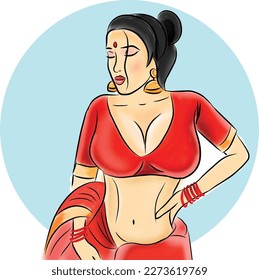 Vektorgrafik einer indianischen Dame, die sich in Saree posiert