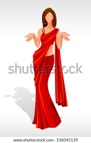vector illustration of indian lady posing in saree