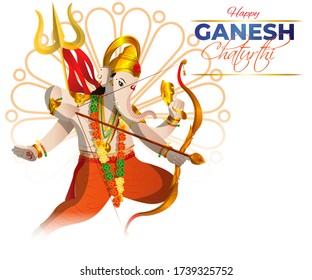 VECTOR ILLUSTRATION FOR INDIAN LORD GANESHA FESTIVAL HAPPY GANESHA CHATURTHI MEANS "HAPPY GANESH CHATURTHI".  