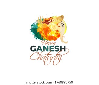 VECTOR ILLUSTRATION FOR INDIAN LORD GANESHA FESTIVAL WITH HINDI TEXT MEANS GANESHA CHATURTHI, FESTIVE BACKGROUND CONCEPT
