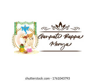 VECTOR ILLUSTRATION FOR INDIAN LORD GANESHA FESTIVAL WITH HINDI TEXT MEANS GANESHA CHATURTHI, FESTIVE BACKGROUND CONCEPT
