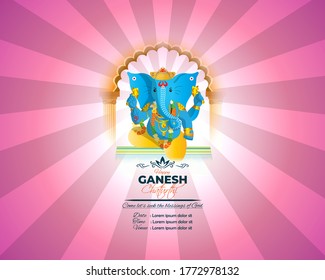 VECTOR ILLUSTRATION FOR INDIAN LORD GANESHA FESTIVAL WITH HINDI TEXT MEANS GANESHA CHATURTHI, FESTIVE BACKGROUND CONCEPT, FLYER, BANNER, GREETING