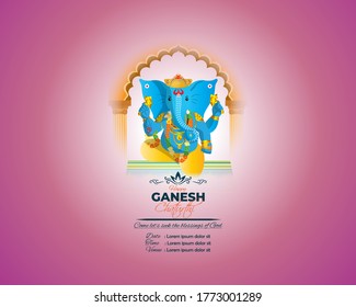 VECTOR ILLUSTRATION FOR INDIAN LORD GANESHA FESTIVAL WITH HINDI TEXT MEANS GANESHA CHATURTHI, FESTIVE BACKGROUND CONCEPT, FLYER, BANNER, GREETING