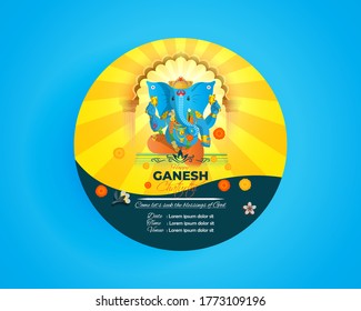 VECTOR ILLUSTRATION FOR INDIAN LORD GANESHA FESTIVAL WITH HINDI TEXT MEANS GANESHA CHATURTHI, FESTIVE BACKGROUND CONCEPT, FLYER, BANNER, GREETING