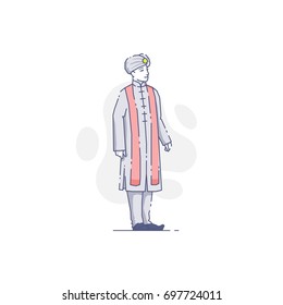 Vector illustration of Indian man in traditional clothes isolated on white