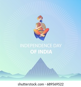 Vector illustration of an Indian monk on the Independence Day of India