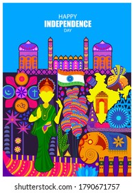 vector illustration of Indian multicolor kitsch background for 15th August Happy Independence Day of India