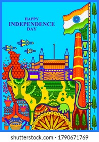 vector illustration of Indian multicolor kitsch background for 15th August Happy Independence Day of India