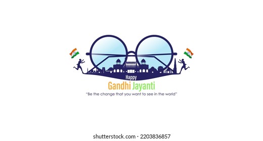 vector illustration for the Indian national day Gandhi Jayanti, written Hindi text means happy Gandhi Jayanti.