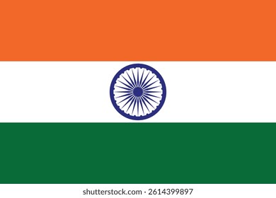  Vector illustration of the Indian national flag with saffron, white, and green stripes and Ashoka Chakra. Represents patriotism, unity, and pride. Perfect for national celebrations.