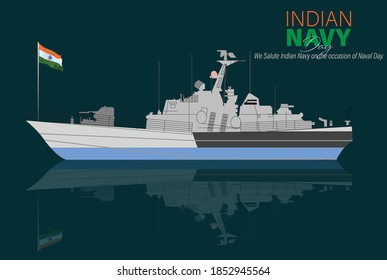 Vector Illustration Of Indian Navy Day. December 4. We Salute Indian Navy On The Occasion Of Naval Day.