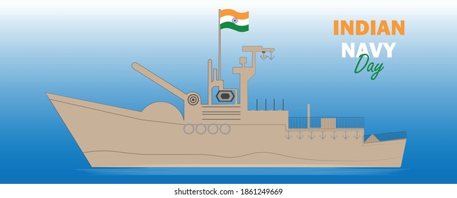 Vector Illustration for Indian Navy Day with ship design. December 4.