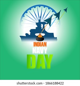 Ilustración vectorial del cartel del Día de la Marina India, ashoka chakra, barco del ejército y el avión, tricolor, afiche para sitio web y medios sociales.