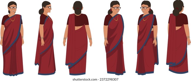 Vector illustration of a Indian old lady teacher.