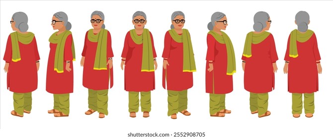 Vector illustration of a Indian old lady teacher.