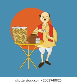 vector illustration of Indian Paani puri vendor. 