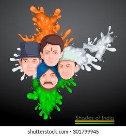 vector illustration of Indian people of different culture standing together, Unity in Diversity
