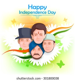 vector illustration of Indian people of different culture standing together, Unity in Diversity