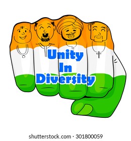 vector illustration of Indian people of different culture standing together, Unity in Diversity