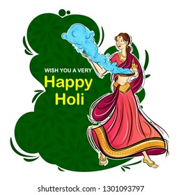 vector illustration of Indian people playing India Festival of Color Happy Holi background