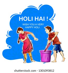 vector illustration of Indian people playing India Festival of Color Happy Holi background