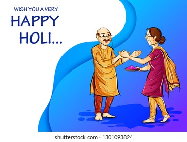 vector illustration of Indian people playing India Festival of Color Happy Holi background