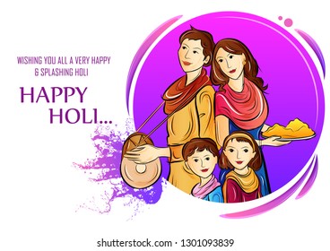 vector illustration of Indian people playing India Festival of Color Happy Holi background