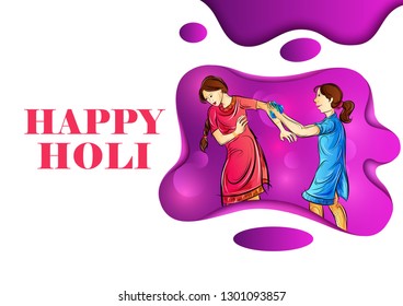 vector illustration of Indian people playing India Festival of Color Happy Holi background