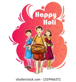 vector illustration of Indian people playing India Festival of Color Happy Holi background