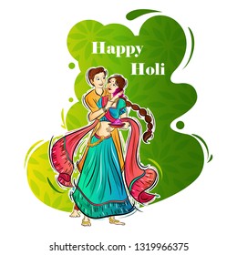 vector illustration of Indian people playing India Festival of Color Happy Holi background