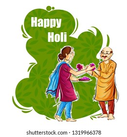 vector illustration of Indian people playing India Festival of Color Happy Holi background