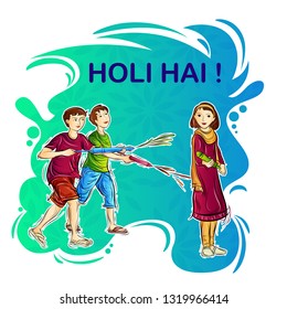vector illustration of Indian people playing India Festival of Color Happy Holi background