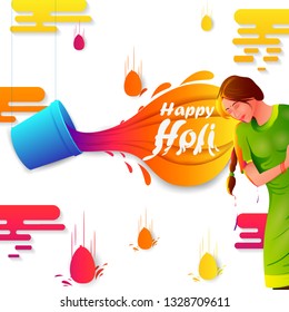 vector illustration of Indian people playing India Festival of Color Happy Holi background