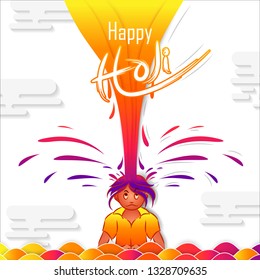 vector illustration of Indian people playing India Festival of Color Happy Holi background
