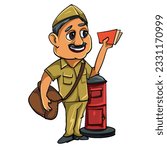 Vector illustration of a Indian postman in uniform. 