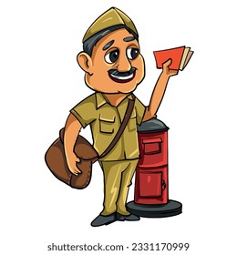 Vector illustration of a Indian postman in uniform. 