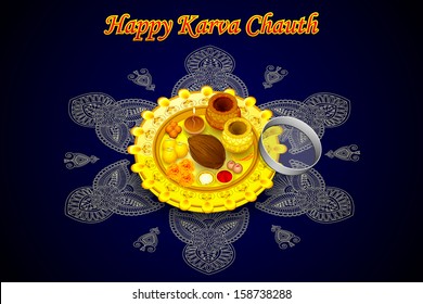 vector illustration of Indian Puja Thali for Karva Chauth