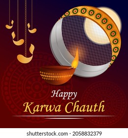 vector illustration of Indian Puja Thali for Karwa Chauth holiday festival of India