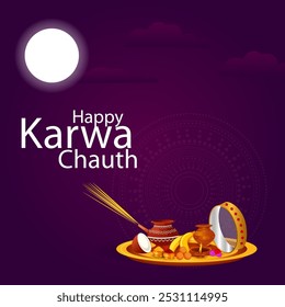 Vektorgrafik des indischen Puja Thali für das Karwa Chauth Feiertagsfestival in Indien