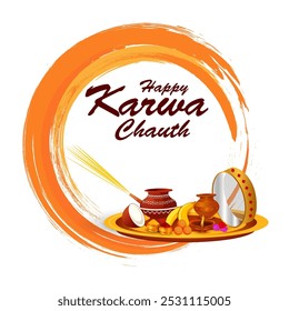 vector illustration of Indian Puja Thali for Karwa Chauth holiday festival of India