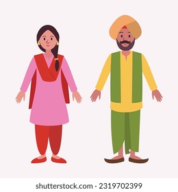 Vector illustration of Indian Punjabi Couple Character