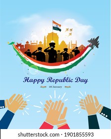 Vector illustration for Indian Republic Day on the 26th of January, celebration at India gate with people clapping. Vector illustration