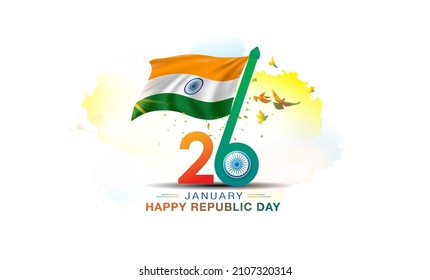 Vector illustration of Indian Republic day concept with text 26 January