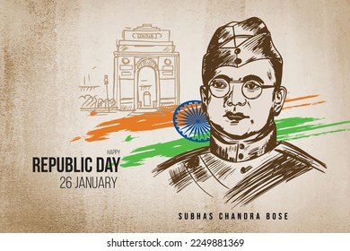vector illustration of Indian Republic day Subhas Chandra Bose National leader hand drawing art 