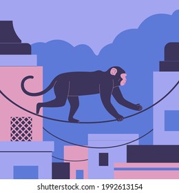 Vector illustration of Indian Rhesus Macaque Monkey, India.