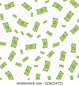 Vector illustration of Indian Rupee currency. Flying green banknotes on a transparent background (PNG).