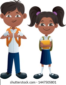 Vector illustration of Indian schoolboy and schoolgirl. 