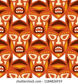Vector Illustration. Indian Seamless Background with Ritual Masks for Print or Card. Ethnic Seamless Background with Color Trible Ritual Masks for your Design. Vector Texture.